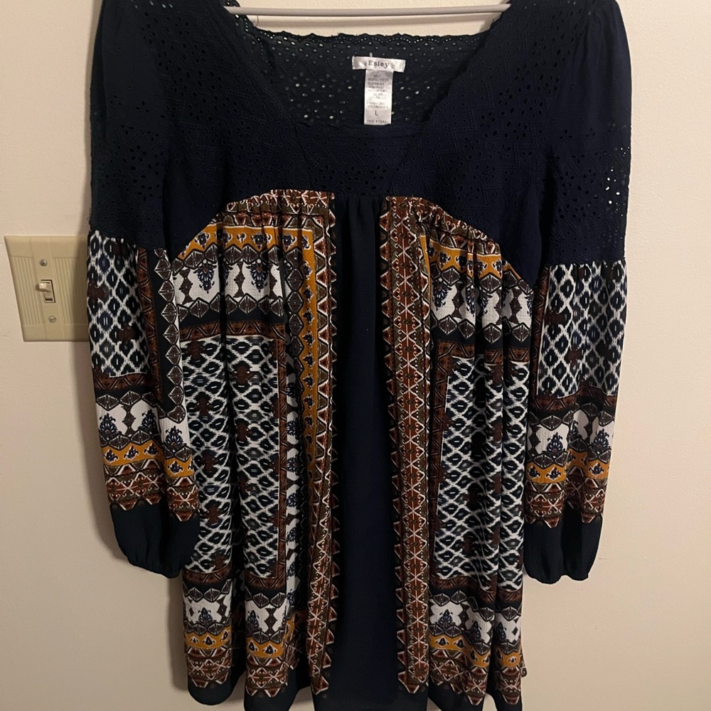 Esley Navy and Multicolor Boho Top